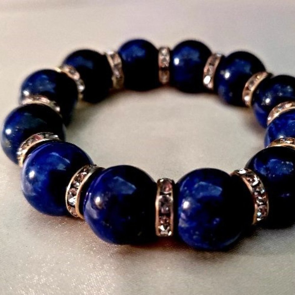 Blue lapis bracelet with rhinestone spacers - Picture 5 of 5